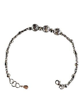 Solid 925 Sterling Silver Diamond-Cut Bead Station Bracelet - 58mm I. D. 6.79g